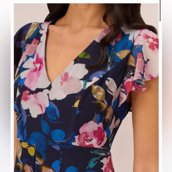 🎉HP🎉 NWOT Adrianna Papell FLORAL-PRINT CROPPED JUMPSUIT WITH CHIFFON OVERLAY - Picture 5 of 12